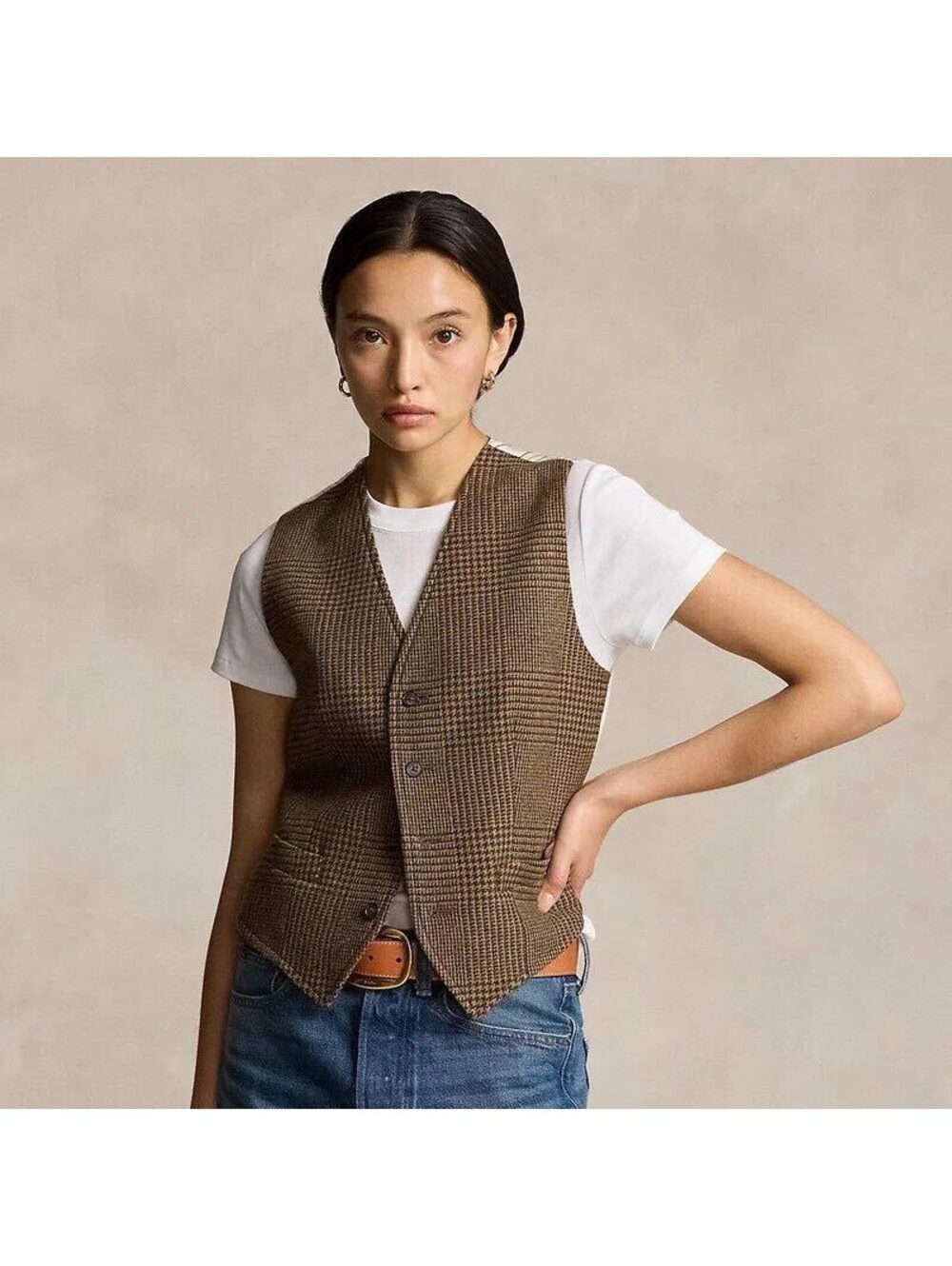 RALPH LAUREN Tweed Front Panel Button Wool Vest